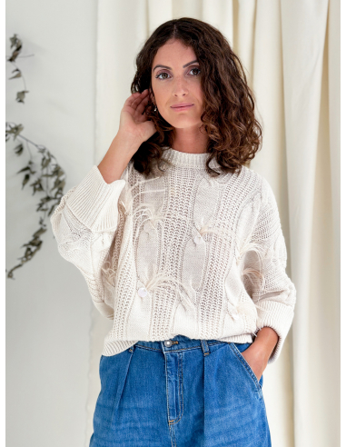 KNITWEAR WITH PAILLETTES & FEATHER INSERTS