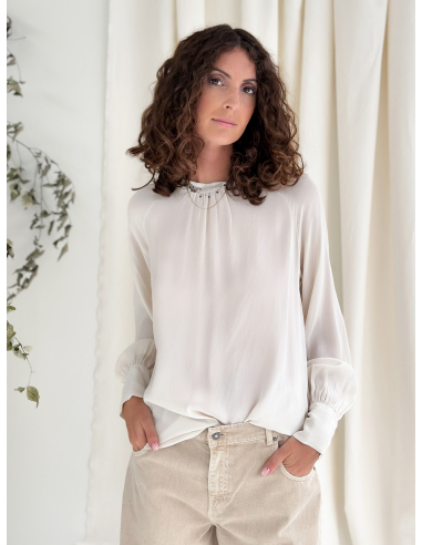 BLUSA CON ARRICCIO IN CRÊPE DI VISCOSA & SETA